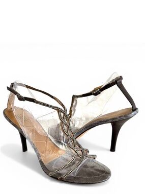 Pelle Moda Rhinestones Strappy Snakeskin Leather Stiletto Heel Sandals Women’s